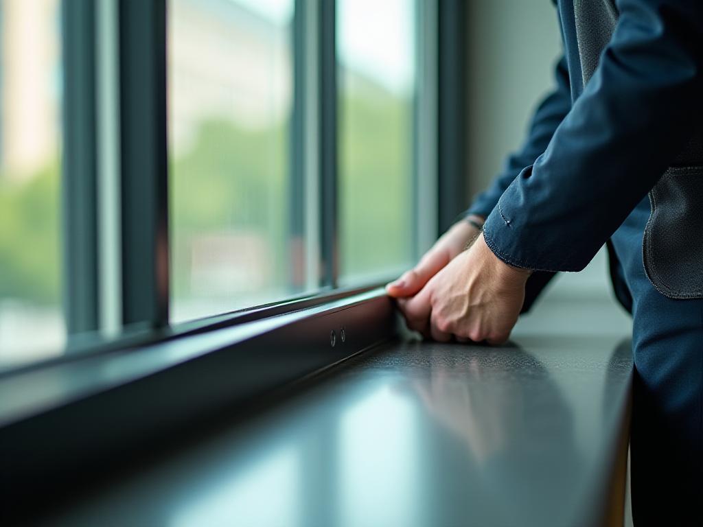 Close up details of a healthy window seal and pane