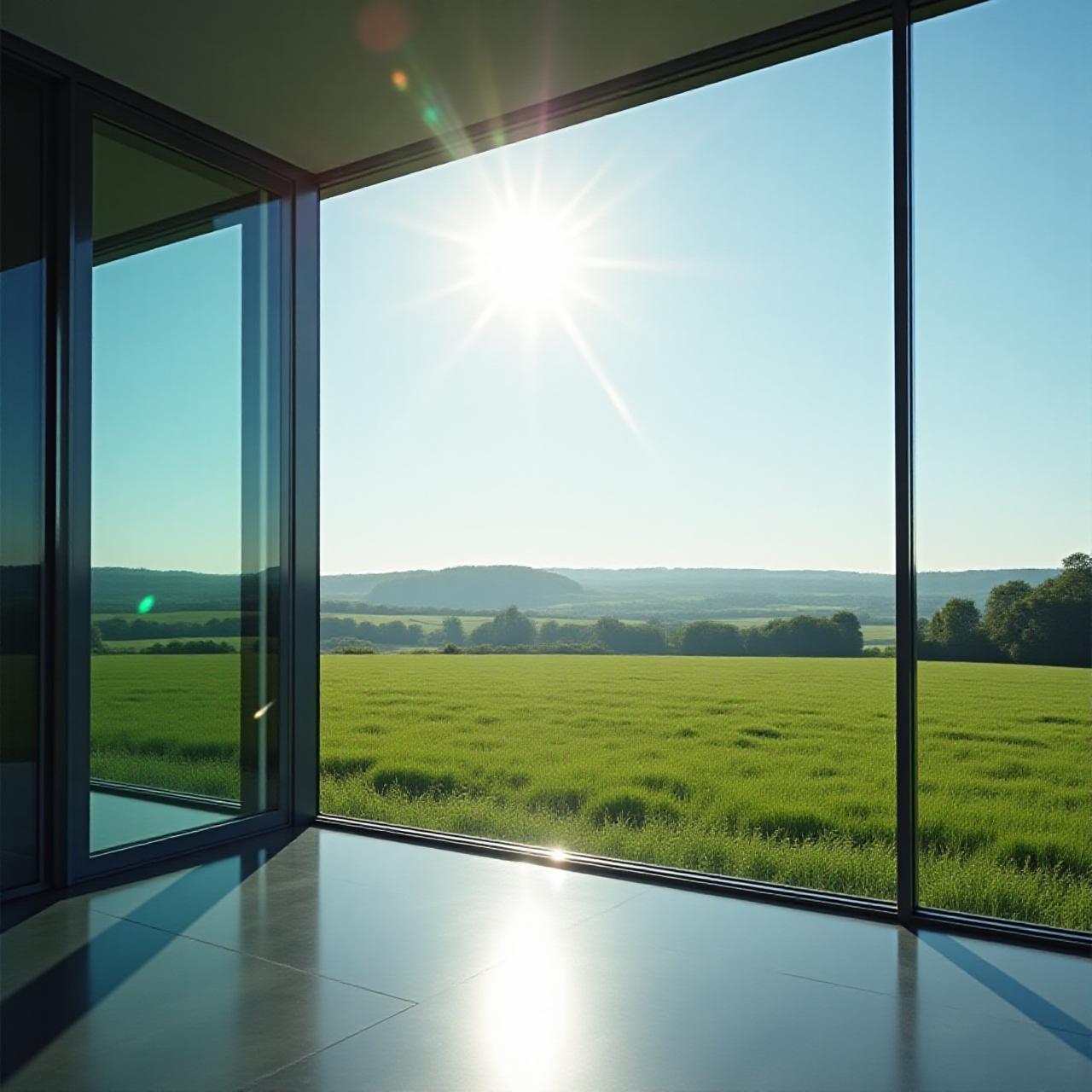 Stunning reflection of UK landscape on perfectly cleaned glass window