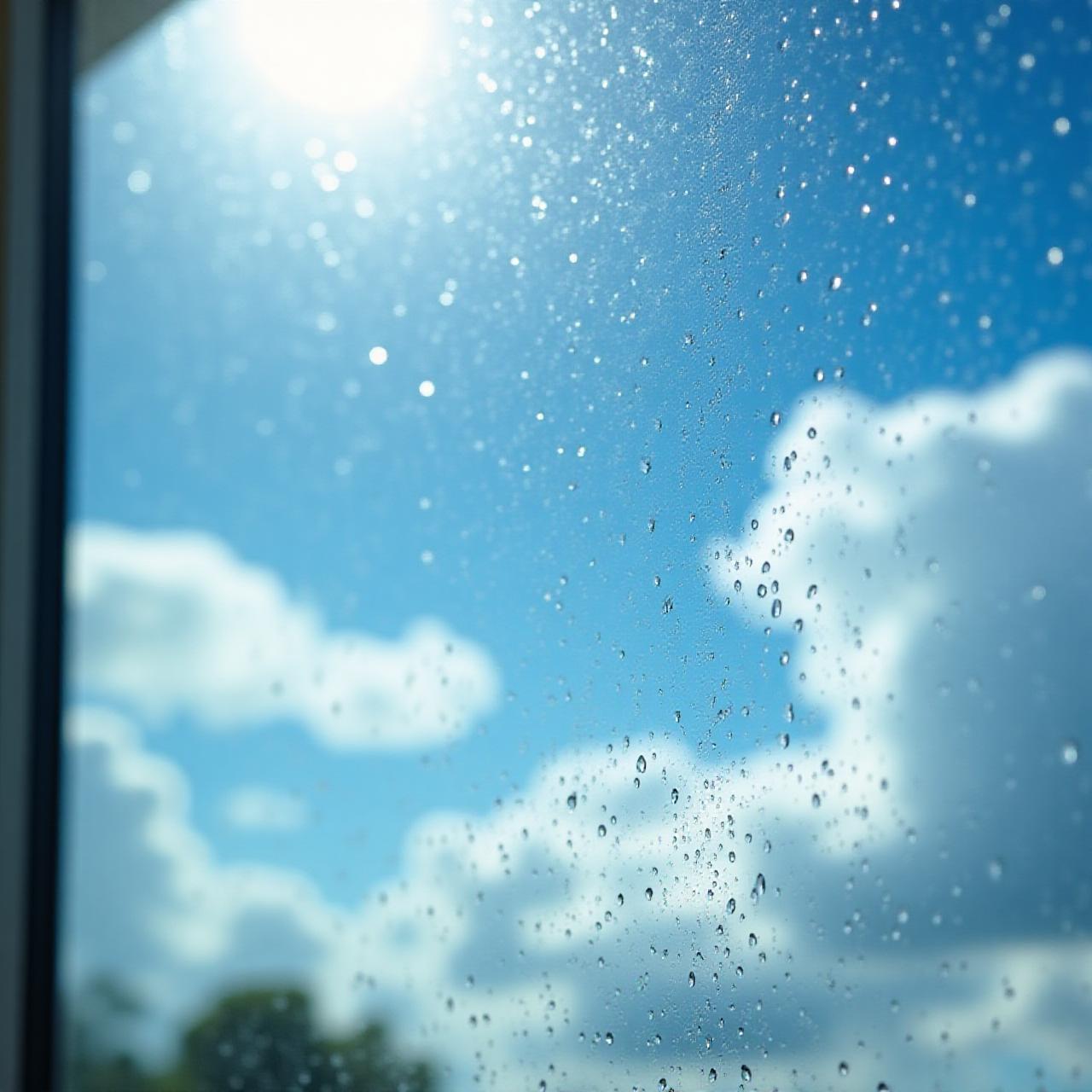 Clear window with sky reflection